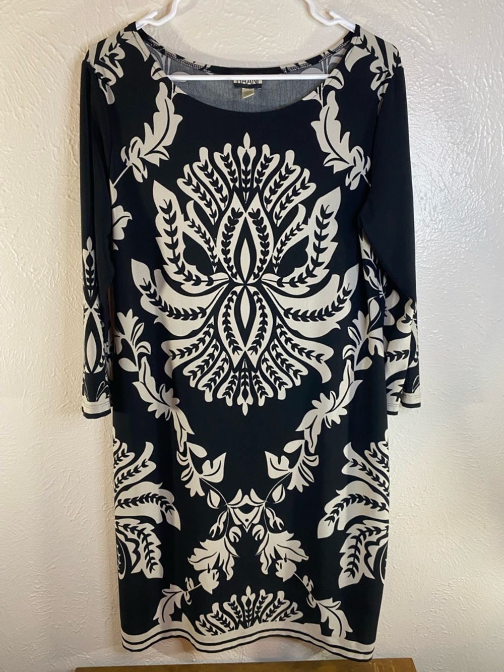 Haani Black and White Damask-Print Midi Dress
